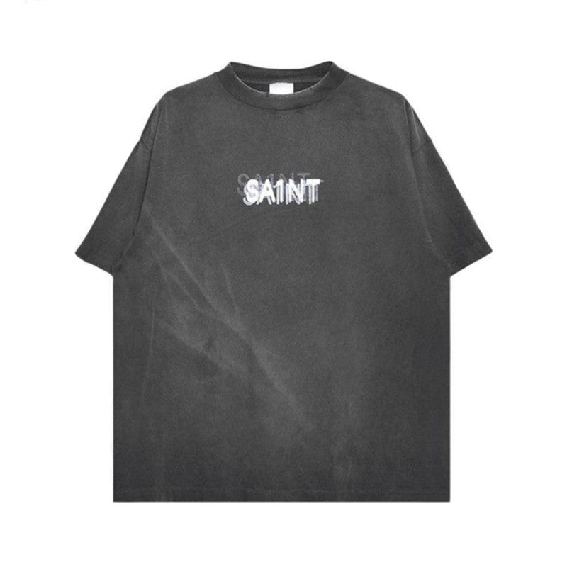 Saint Michael Men's Summer Graphic Printed Round Neck Cotton Solid Color Straight Pullover Short Sleeve T-Shirt Ngvp #1165
