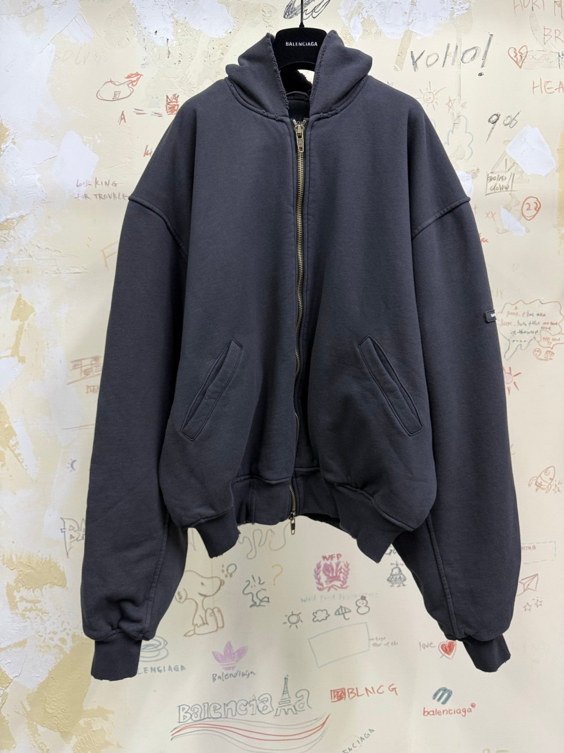 Balenciaga 25FW Men's  Hooded Bomber in Black Faded #333425