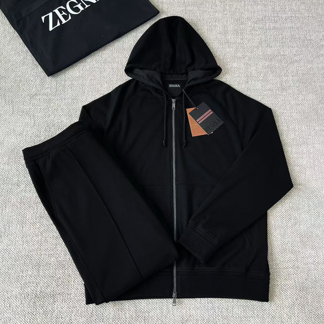 Ermenegildo Zegna Men's Spring/Fall Zipper Drawstring Hoodie Sweatshirt & Solid-Color Casual Pants Suit Set Ngvp #2352