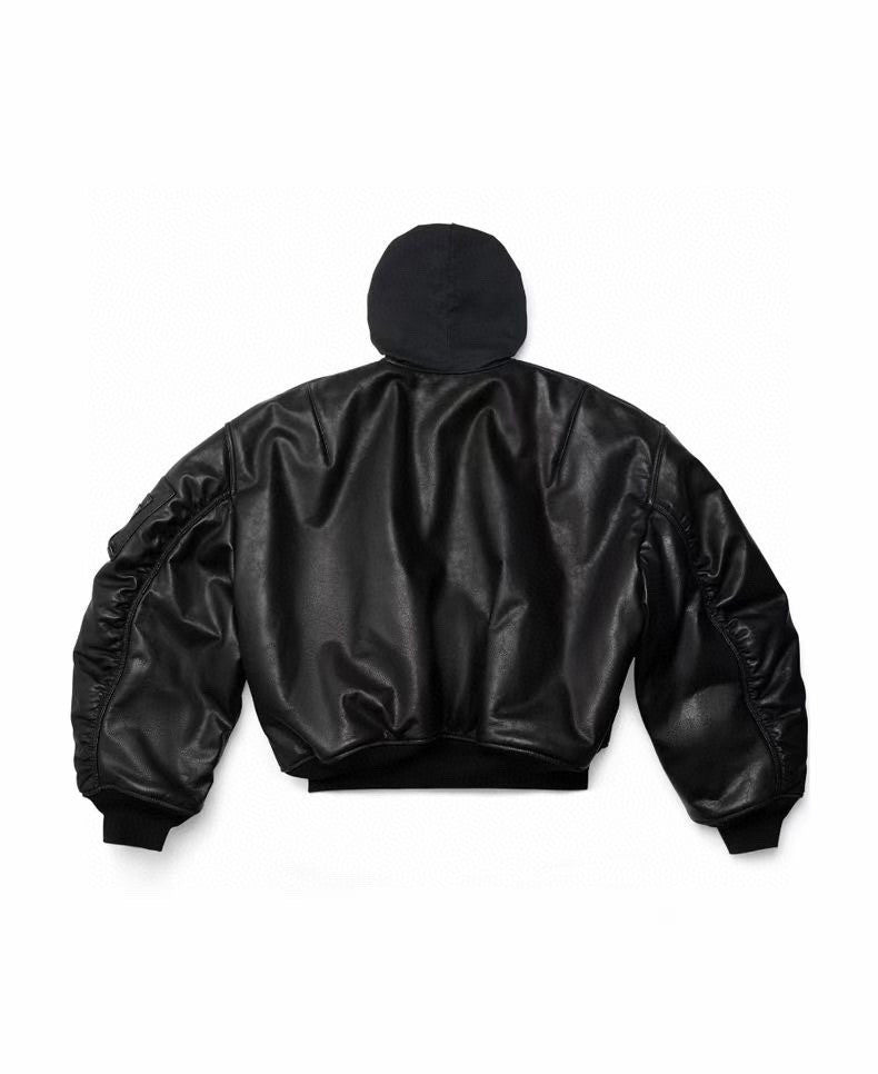 Balenciaga Leather Zip Hooded Jacket #96135