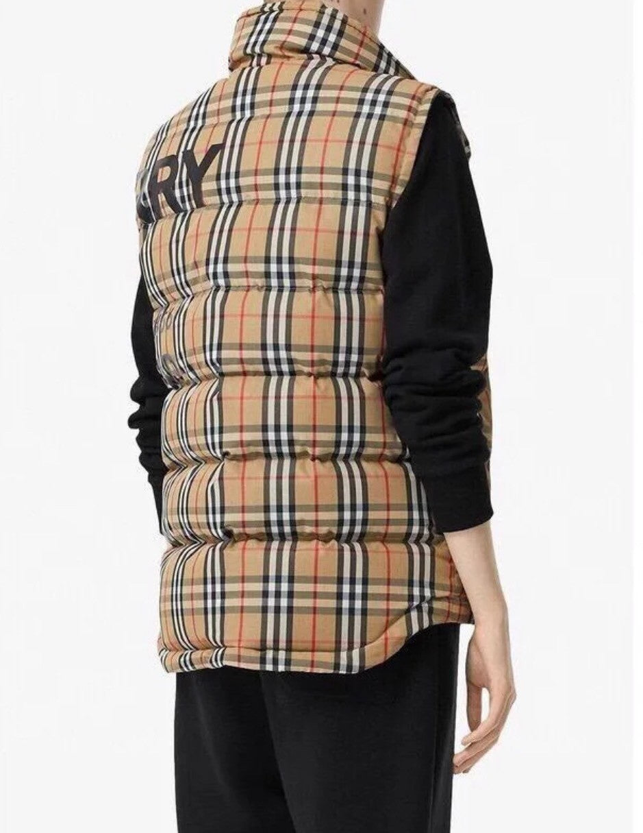 Burberry Men's Women's Spring And Winter Stand-Up Collar Single-Breasted Solid Color Plaid Fitted Puffer Down Vest #71414