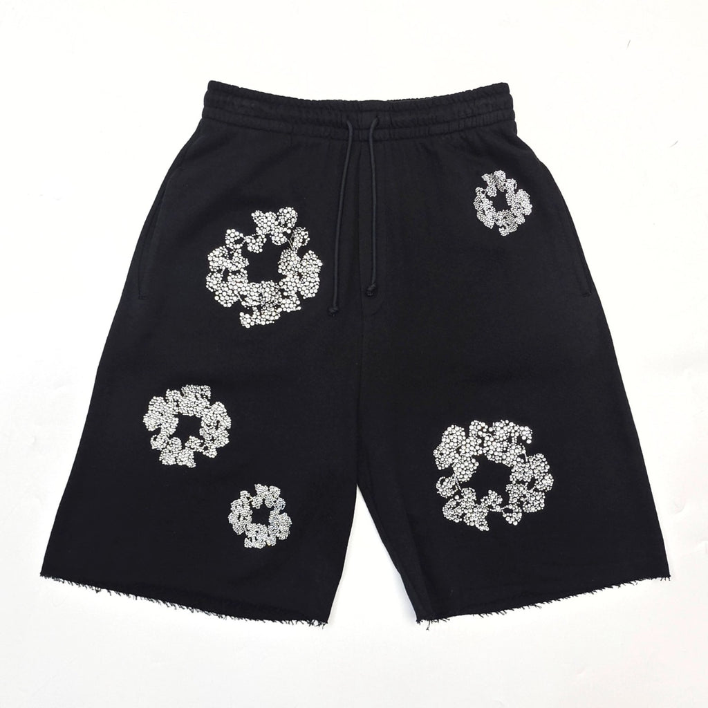 Denim Tears X Swarovski Men's Women's Summer Floral Rhinestone Solid Color Drawstring Tie Cotton Cashmere Casual Shorts Ngvp #1826