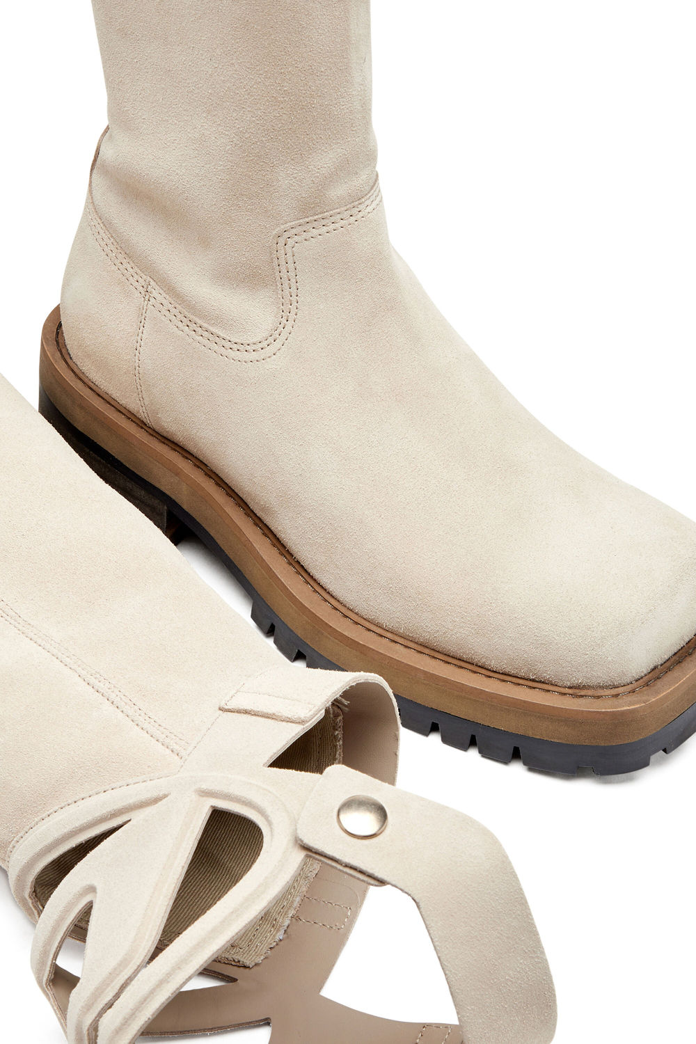 Diesel Women's D-Texan High Top Biker Boots Autumn/Winter Square Toe Suede Solid Color Casual Shoes 5cm Heel Ngvp #2139