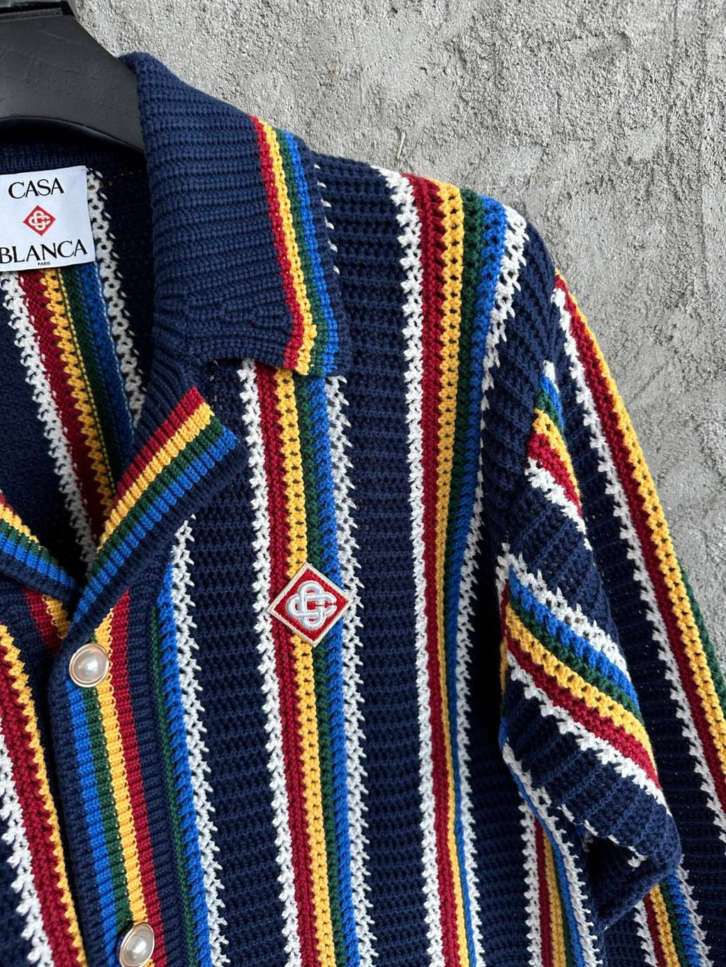Casablanca Men's Spring And Summer Vertical Stripes Printed Single Breasted Long Sleeved Knitted Shirt Drawstring Tie Casual Knitted Shorts Suit Set #76349