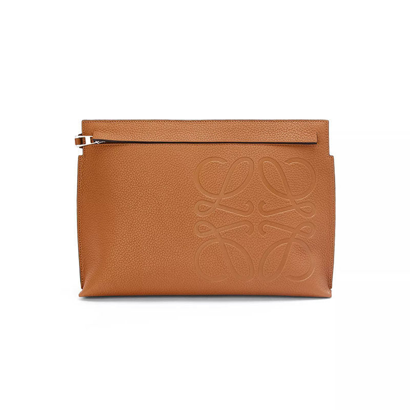 Loewe Grain Leather T Pouch Fashion Embossed Clutch Men's Understated Fashion Trendy Zipper Clutch Bags Bag #194730