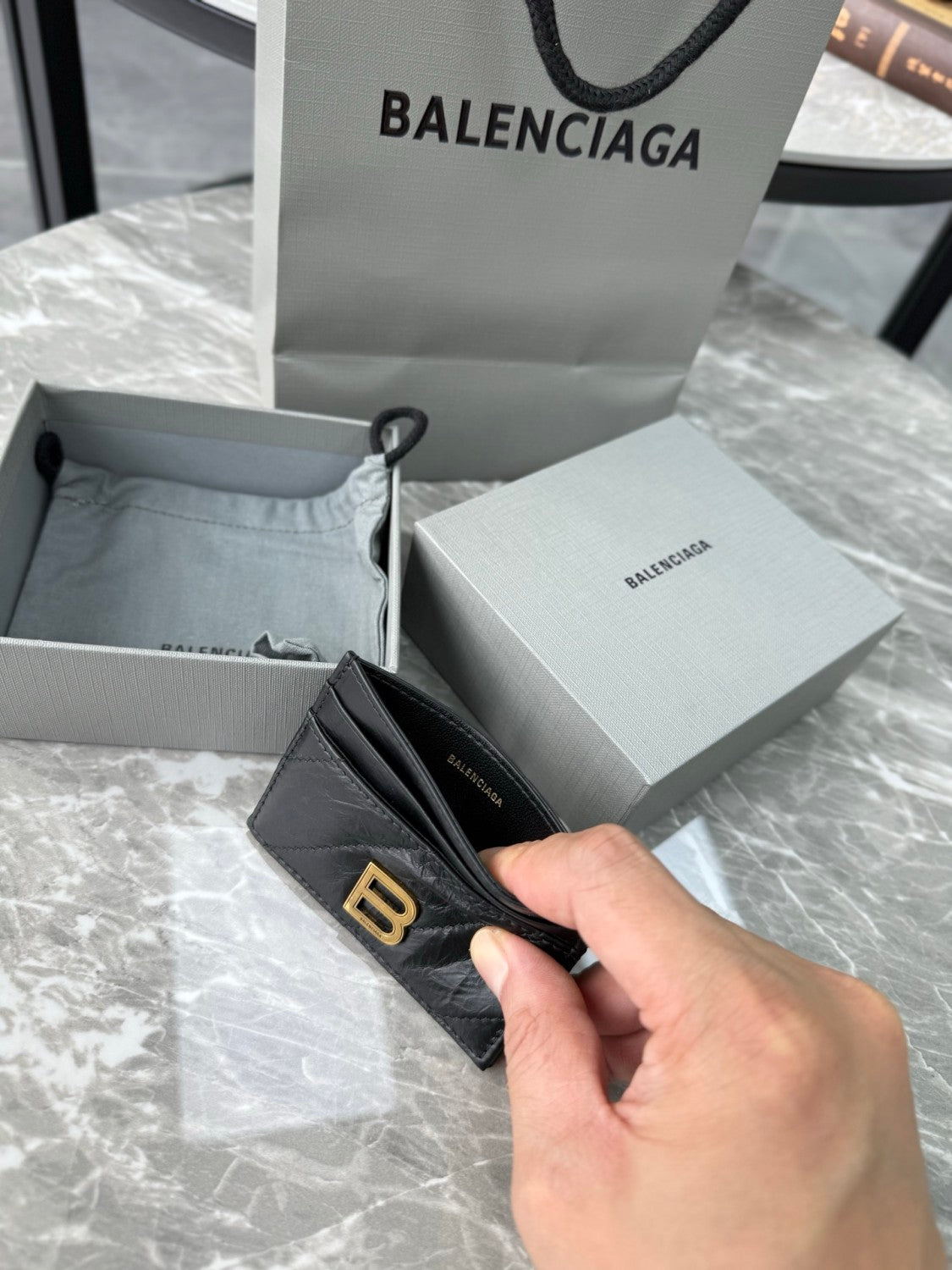 Balenciaga CRUSH Unisex Fashion Classic Solid-color Embossed B Logo Metal Accessories Card Holder Wallet  Bag Bags 766467210J11000 #78543