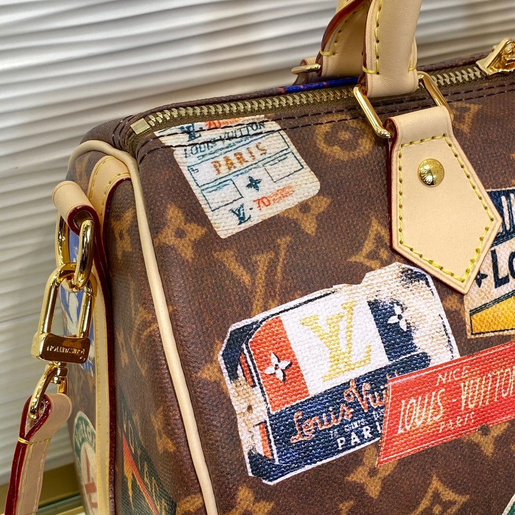 Louis Vuitton Speedy Bandoulière 30 Women's Flight Mode Vintage Iconic Monogrammed Coated Canvas Shoulder Crossbody Tote Bag Bags #75371