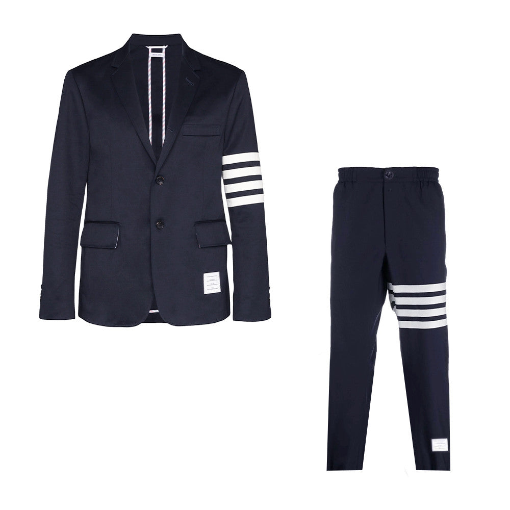 Thom Browne Men's Spring And Autumn Lapel Striped Long Sleeve Blazer Jacket Casual Solid Color Straight Trousers Two Piece Suit Set #81197