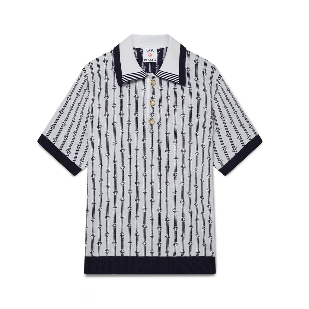 Casablanca Men's And Women's Summer Fashion Casual Collared Letter Combination Striped Knitted Polo Shirt Short Sleeved T-Shirt #78332
