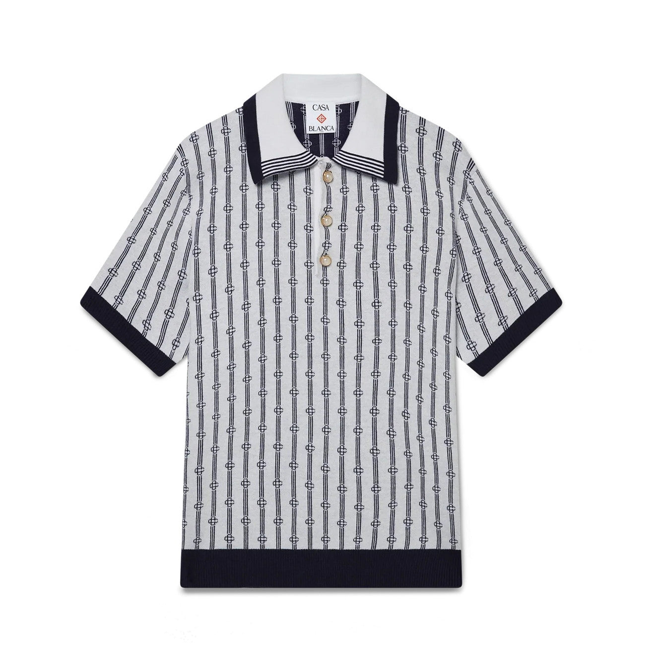 Casablanca Men's And Women's Summer Fashion Casual Collared Letter Combination Striped Knitted Polo Shirt Short Sleeved T-Shirt #78332