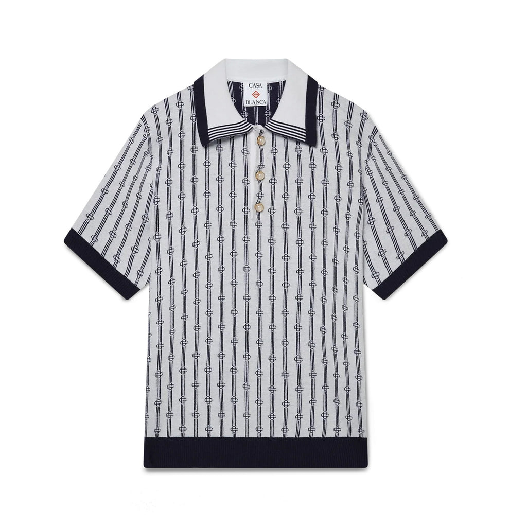 Casablanca Men's And Women's Summer Fashion Casual Collared Letter Combination Striped Knitted Polo Shirt Short Sleeved T-Shirt #78332