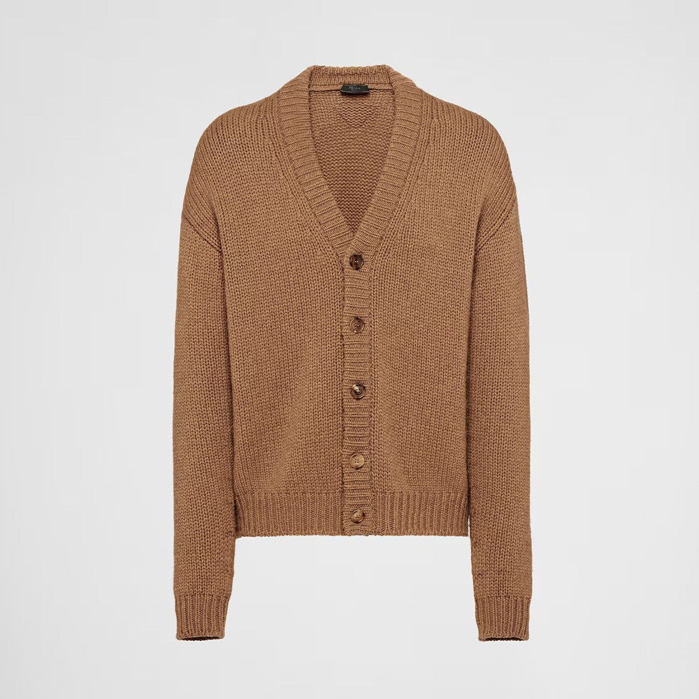 Prada Men's Women's Spring And Autumn Fashion Solid Color V-neck Single-Breasted Long Sleeve Wool Loose Cardigan Ngvp #7361