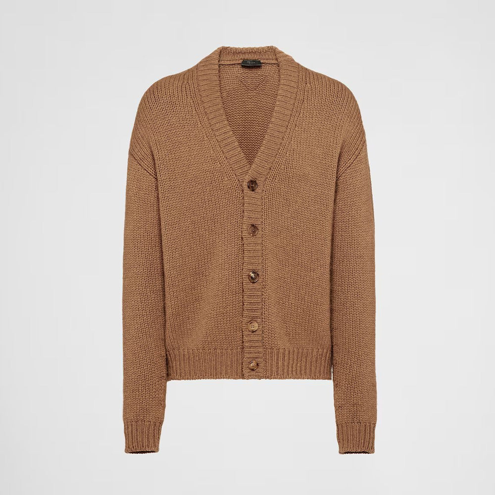Prada Men's Women's Spring And Autumn Fashion Solid Color V-neck Single-Breasted Long Sleeve Wool Loose Cardigan Ngvp #7361