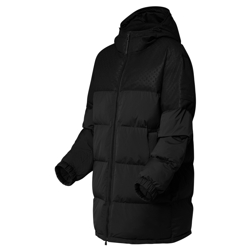 Louis Vuitton Men's and Women's Embossed Patchwork Mid Length Down Jacket #333370