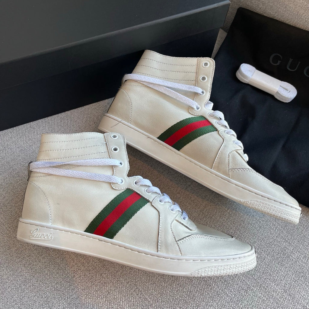 Gucci Men's Stretch High-top Sneaker in White Leather #337175