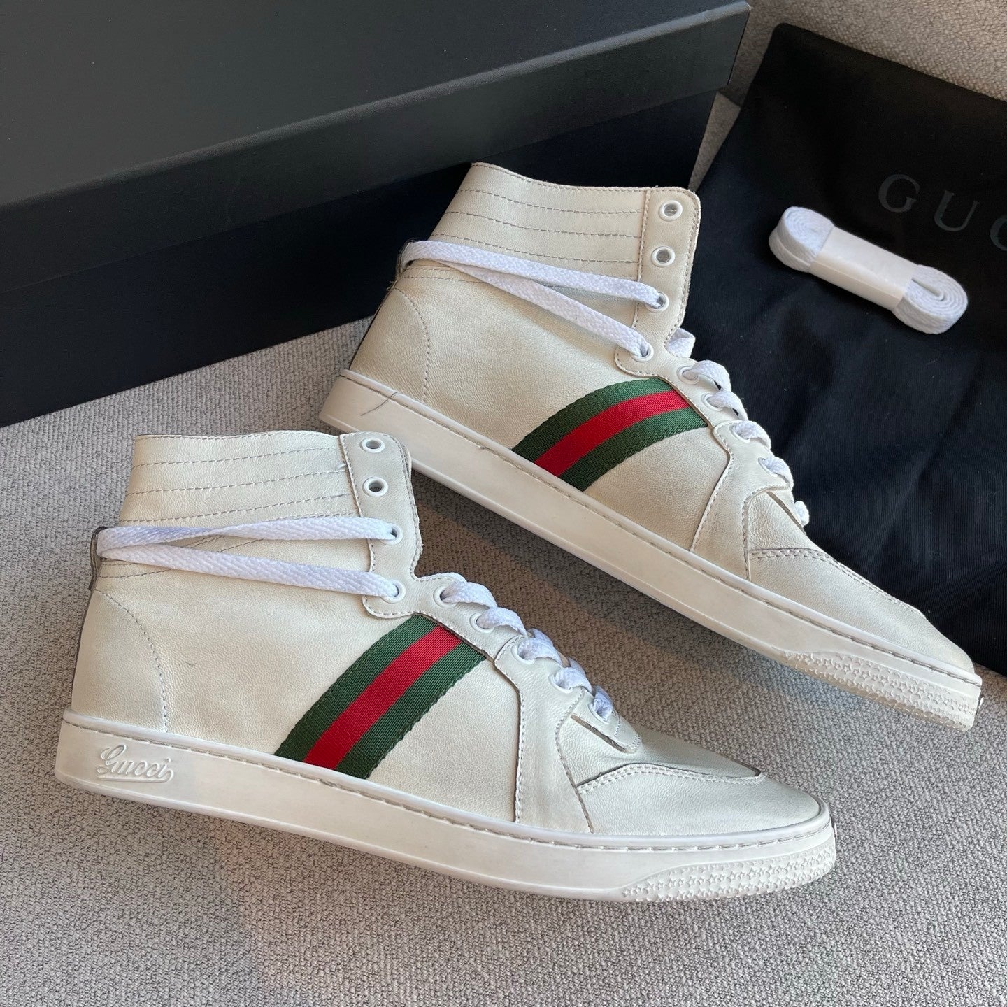 Gucci Men's Stretch High-top Sneaker in White Leather #337175
