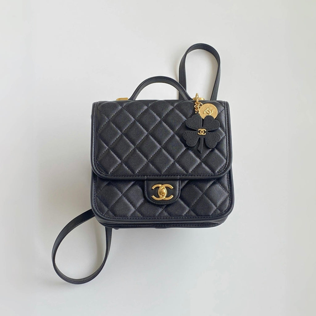 Chanel Women's Fashion Classic Solid-Color Flap Leather Backpack with Sand Gold Buckle and Metal Hardware Bag Bags AS5715-B21400-94305 #78759