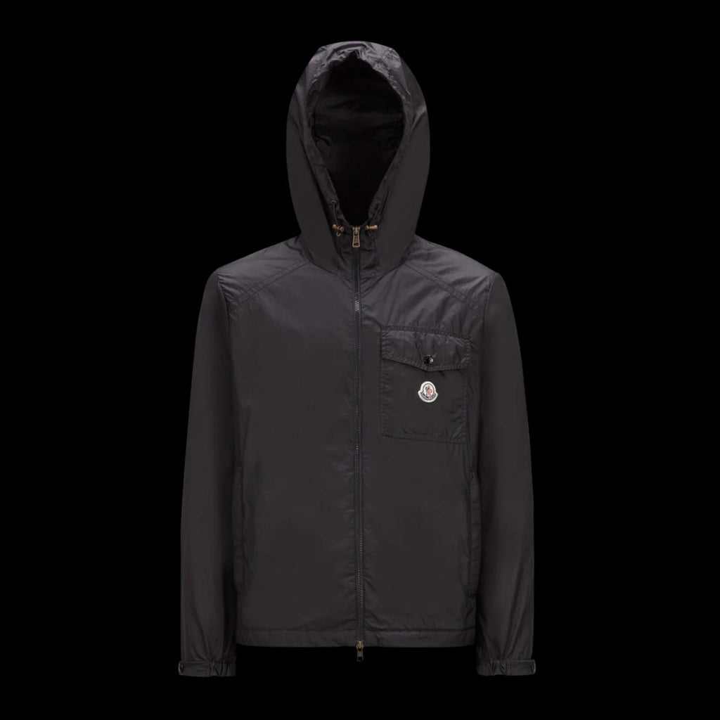 Moncler Men's Spring and Fall Black Logo Patch Straight Long Sleeve Zipper Hooded Lightweight Jacket #98779