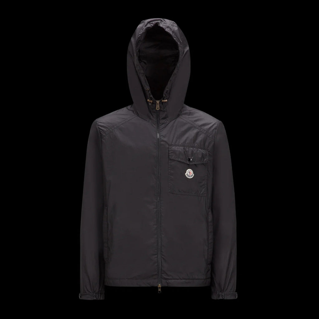 Moncler Men's Spring and Fall Black Logo Patch Straight Long Sleeve Zipper Hooded Lightweight Jacket #98779