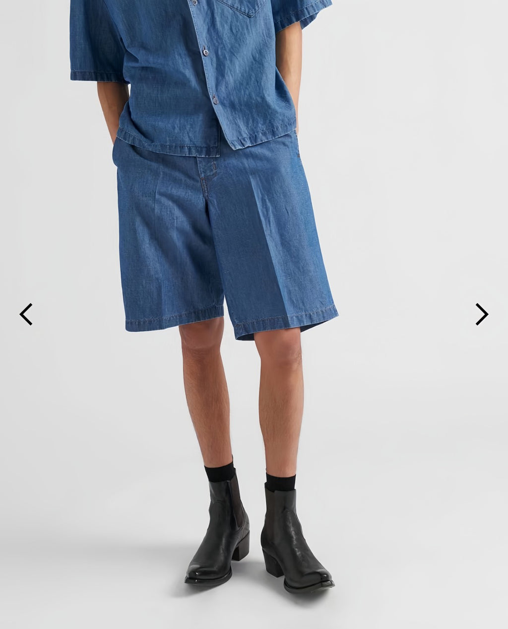 Prada Men's Summer Blue Lapel Single Breasted Short Sleeve Denim Shirt Jacket Shorts Set Suit #98554