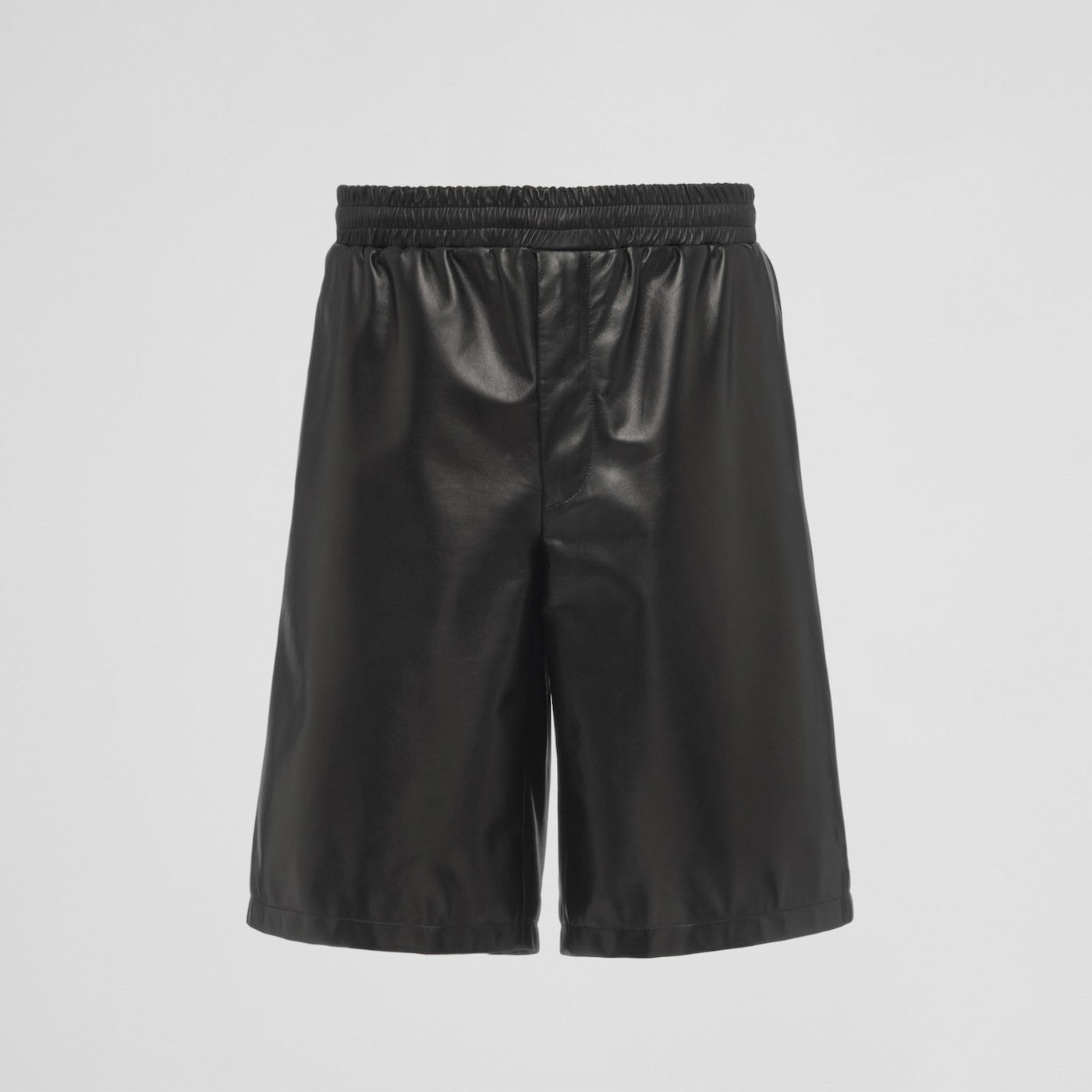 Prada Men's Summer Solid Color Leather Single Breasted Short Sleeve Shirt Stretch Shorts Set Suit #98895