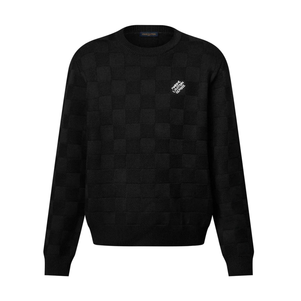 Louis Vuitton Men's Spring and Autumn Solid Color Check Printed Wool Round Neck Long Sleeve Knitted Sweater #74581