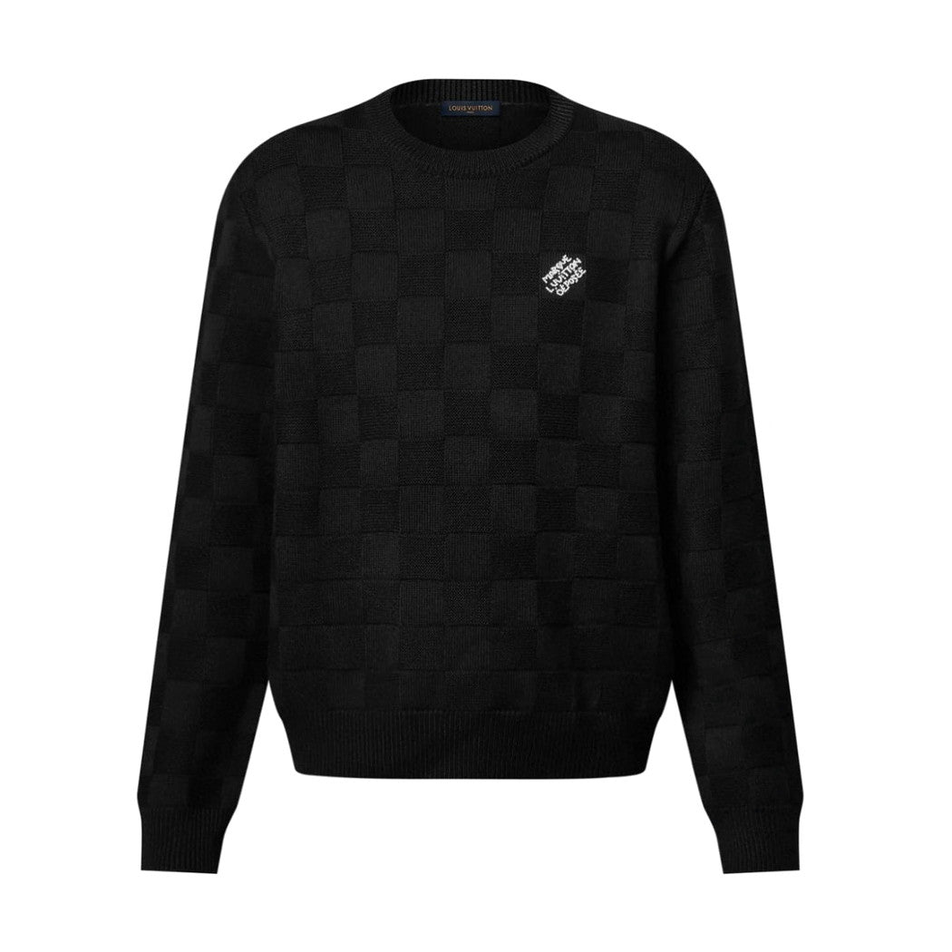 Louis Vuitton Men's Spring and Autumn Solid Color Check Printed Wool Round Neck Long Sleeve Knitted Sweater #74581