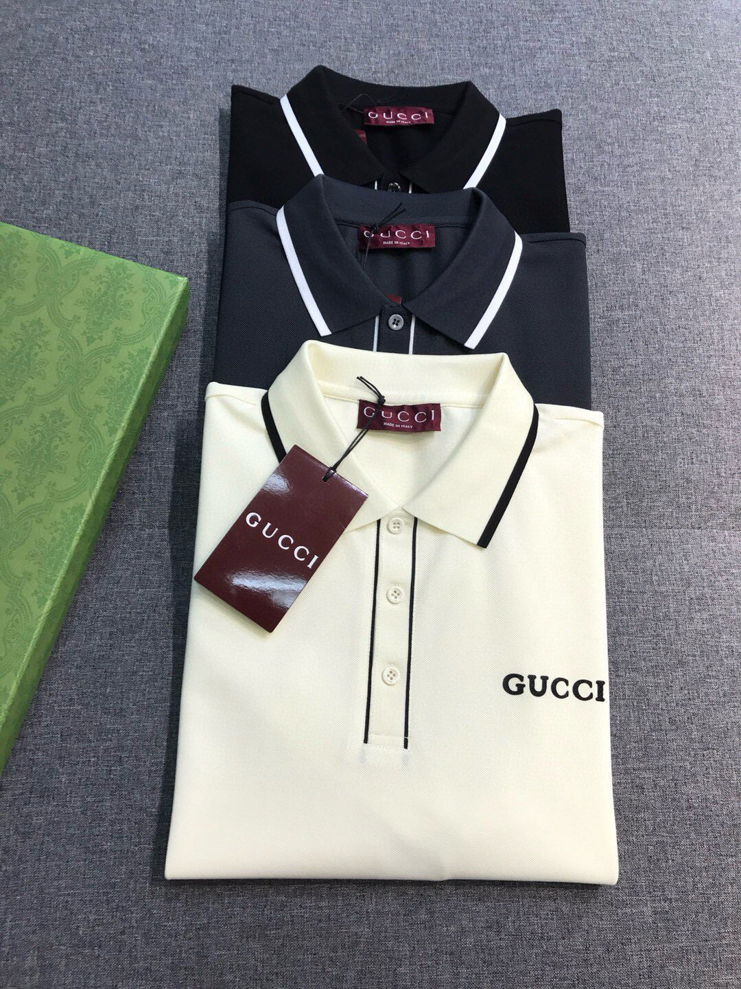 Gucci Men's Summer Solid Colour Logo Printed Stripe Polo Neck Short Sleeve T-Shirt #76733