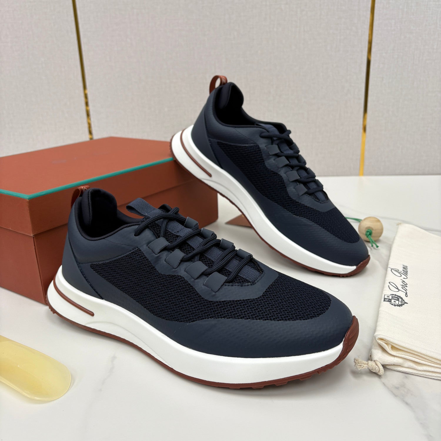 Loro Piana Week End Walk Mesh Cowhide Suede Casual Sneakers #381648