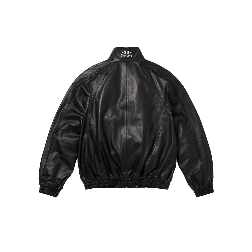 Supreme Men's And Women's  Spring/fall Fashion Casual Solid Color High Neck Zipper Front Embroidered Logo Leather Jacket #79518