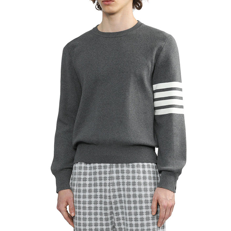 Thom Browne Men's Spring. Autumn And Winter Round Neck Solid Color Cotton Striped Long Sleeve Pullover Knitted Sweater Ngvp #1944