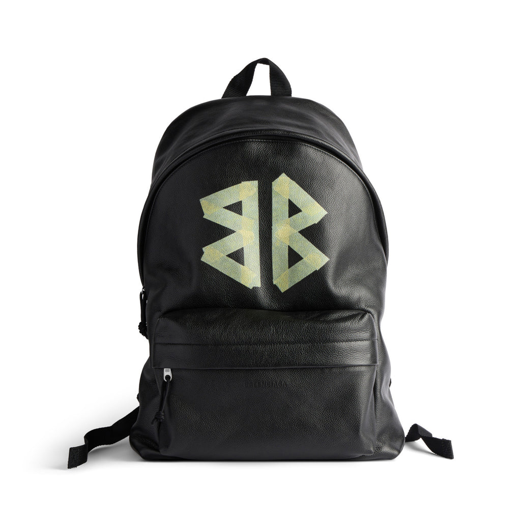 Balenciaga Explorer Men's Letter Print Black Grained Cowhide Leather Backpack Bag Bags #77713