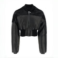 Rick Owens Men's Autumn And Winter Fur Splicing Leather Down Jacket Dark Style Fashion High Street Hip Hop Zip Short Jacket  Ngvp #9825