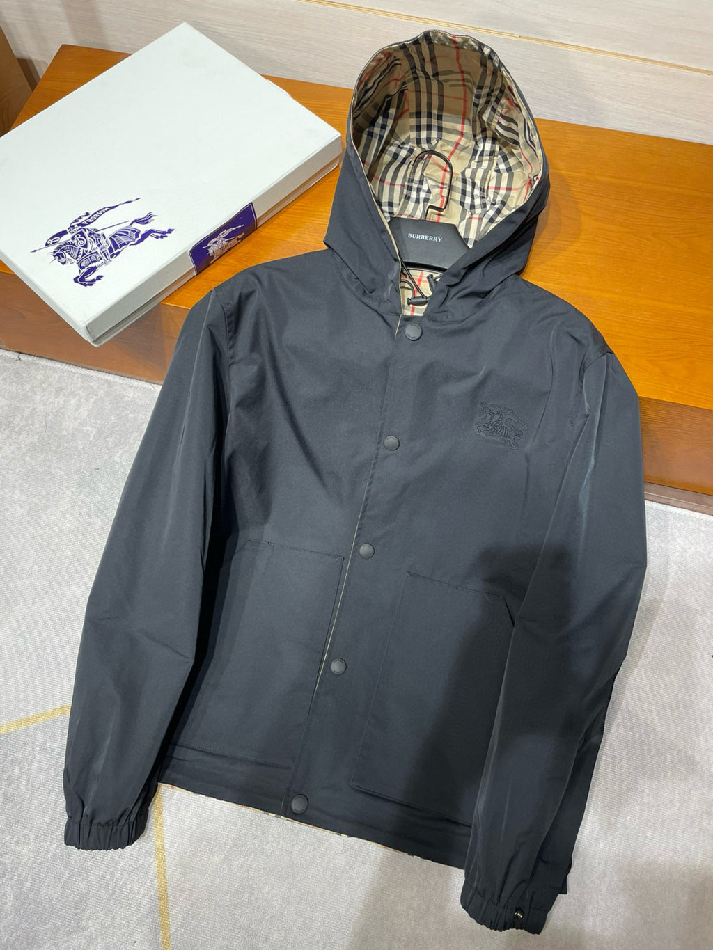 Burberry Men's Autumn and Winter Check Printed Hooded Single Breasted Reversible Jacket #99139