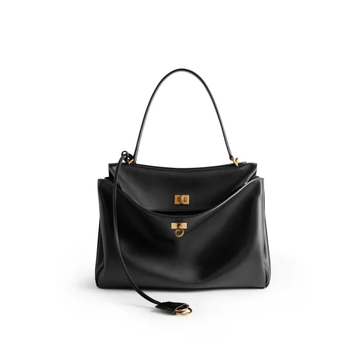 Balenciaga Men's And Women's Black Large Capacity Tote Bag Handbag Casual Leather Gold And Silver Button Handbag Bags 7897442AA7B1000 Ngvp #7932