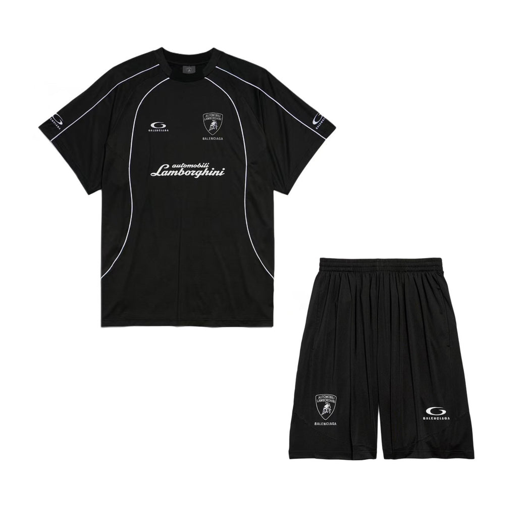 Balenciaga Men's And Women's Spring/Summer Fashion Casual Solid Color High Density Mesh Loose Fit Embroidered Logo T-shirt Loose Fit Casual Stretch Shorts Suit Set #78258