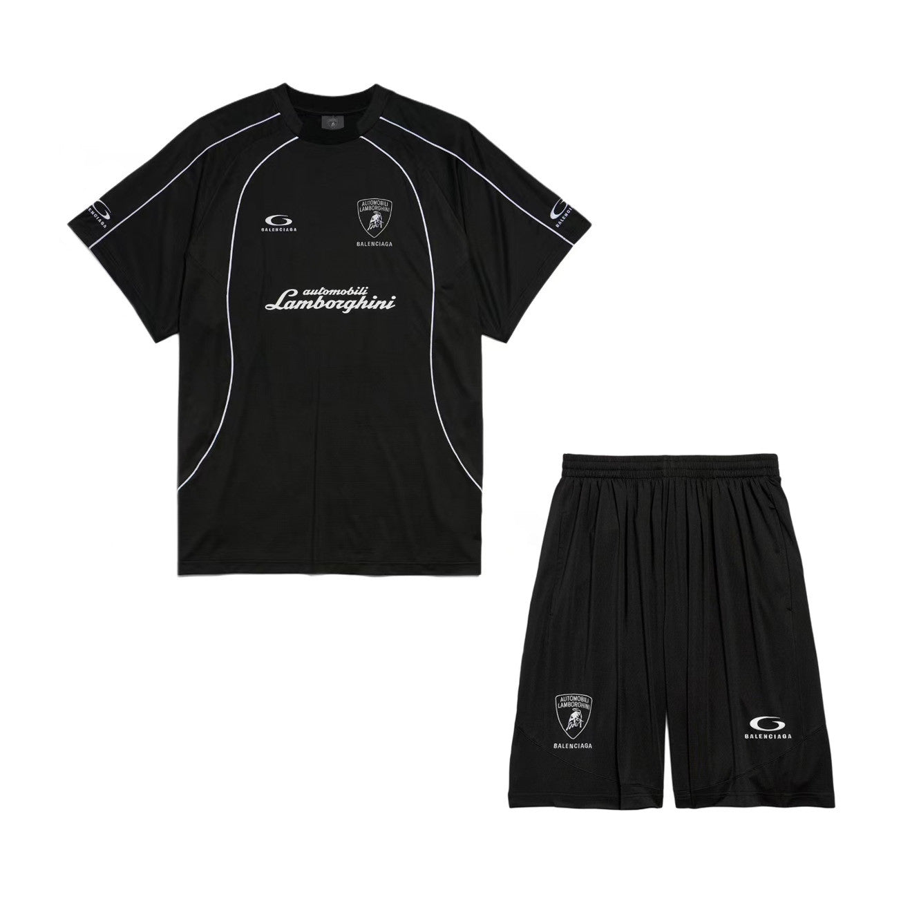 Balenciaga Men's And Women's Spring/Summer Fashion Casual Solid Color High Density Mesh Loose Fit Embroidered Logo T-shirt Loose Fit Casual Stretch Shorts Suit Set #78258