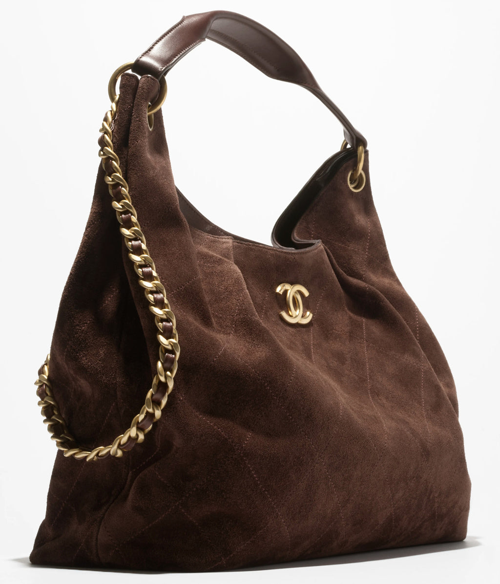 Chanel 26 Early Spring Vacation Series Super Large Hobo Hippie Bags Suede Leather Gold Deep Brown Chain Large Stray Bag #194784