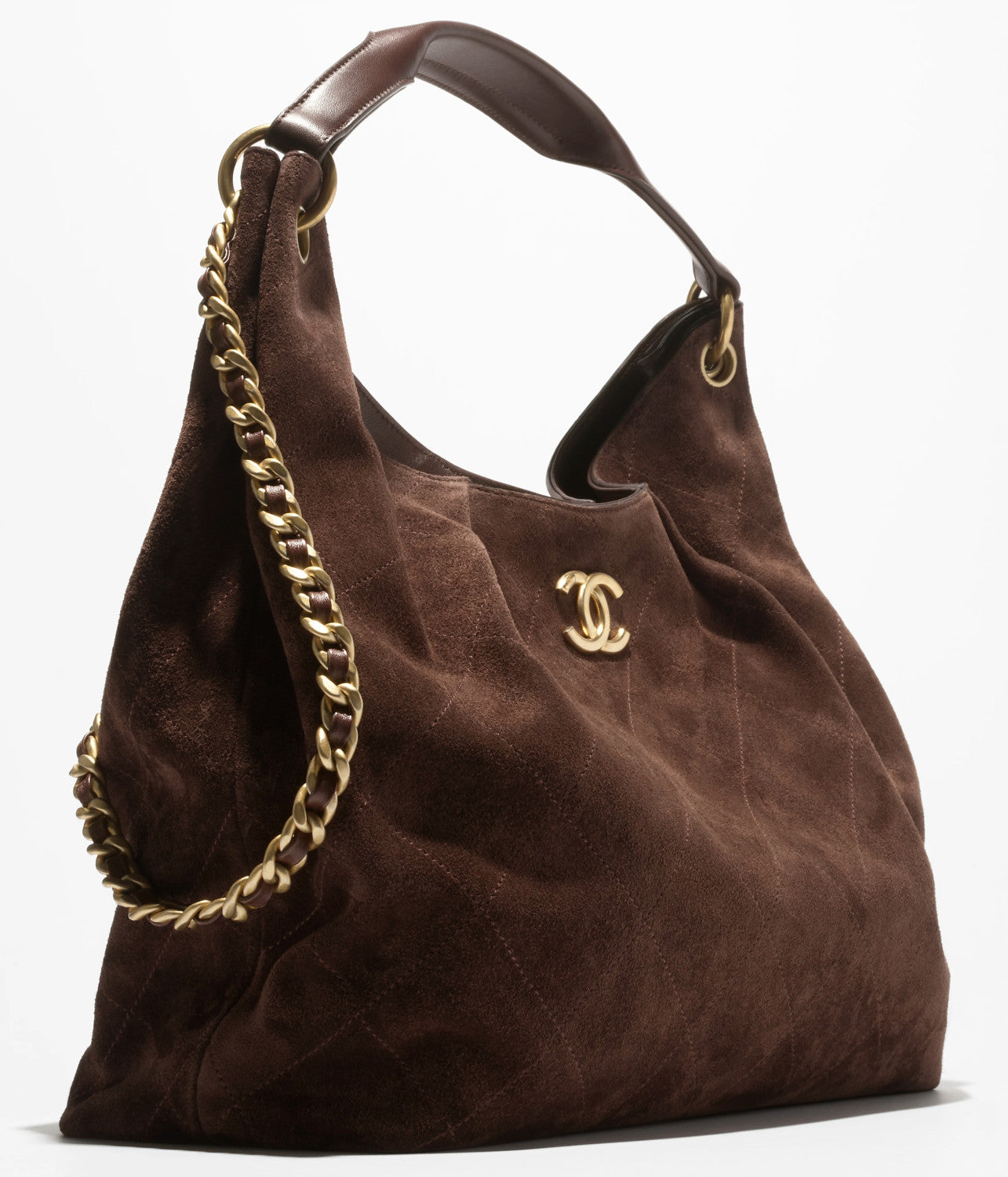 Chanel 26 Early Spring Vacation Series Super Large Hobo Hippie Bags Suede Leather Gold Deep Brown Chain Large Stray Bag #194784