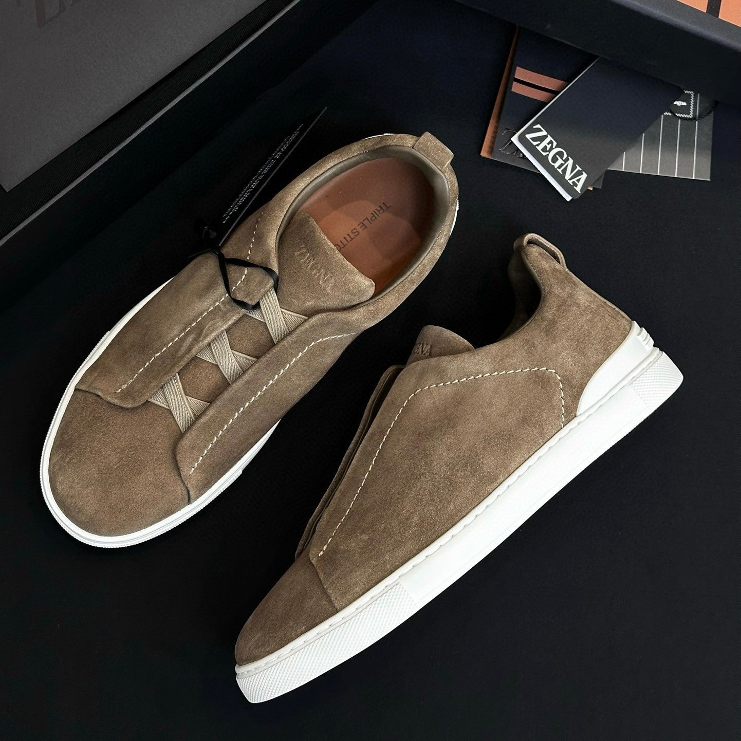 Ermenegildo Zegna Triple Stitchâ„?Men's Fall/Winter Fashion Luxury Casual Flat Low-Top Suede Loafers Shoes #79421