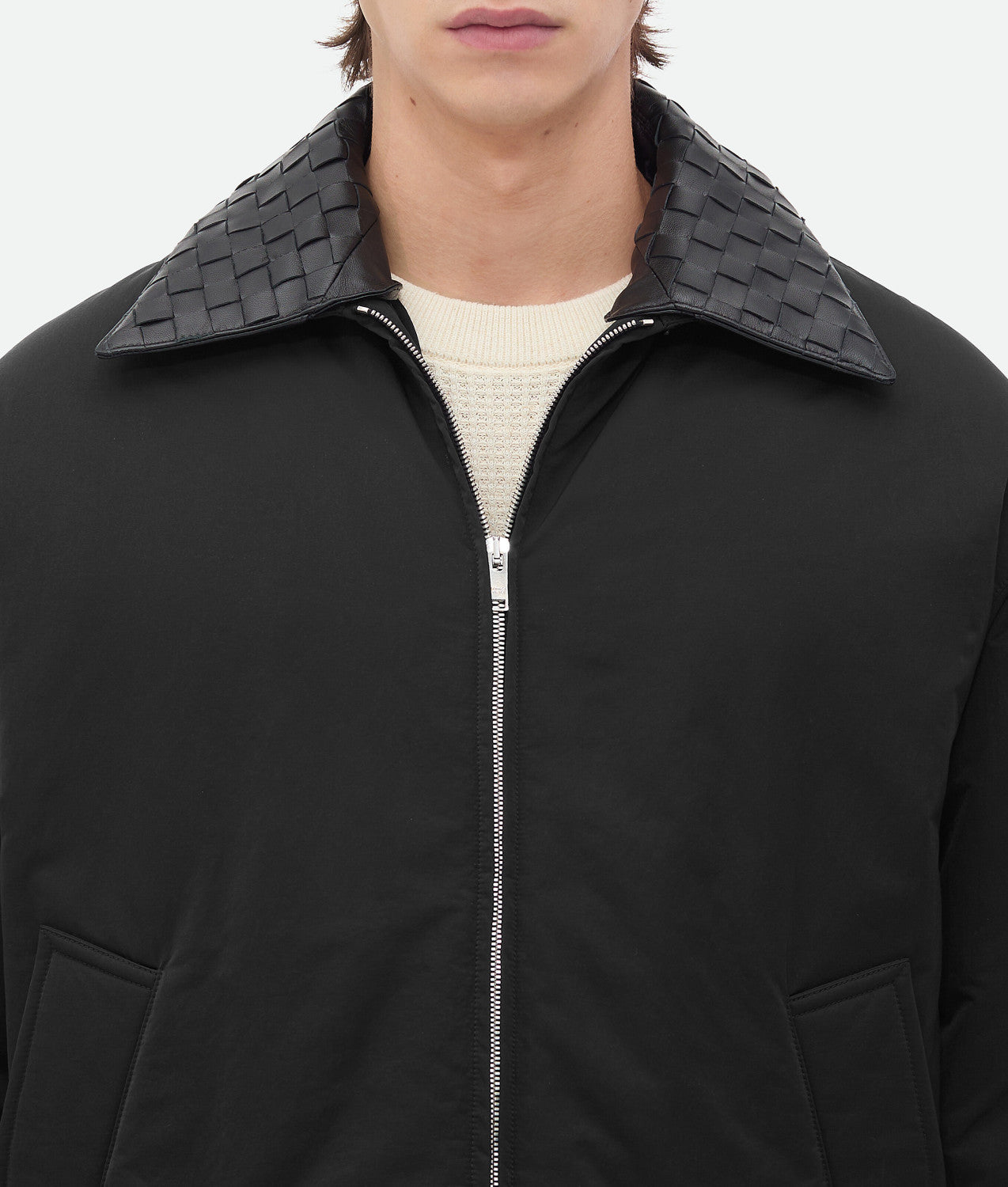 Bottega Veneta Men's Winter Solid Color Lapel Zipper Cotton Twill Long Sleeve Fitted Puffer Down Jacket Ngvp #9766