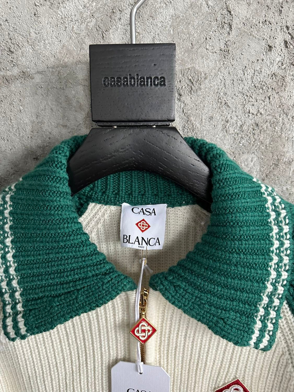 Casablanca Men's And Women's Spring/fall Fashion Casual Collared Half-zip Logo Wool Knit Sweater #78495