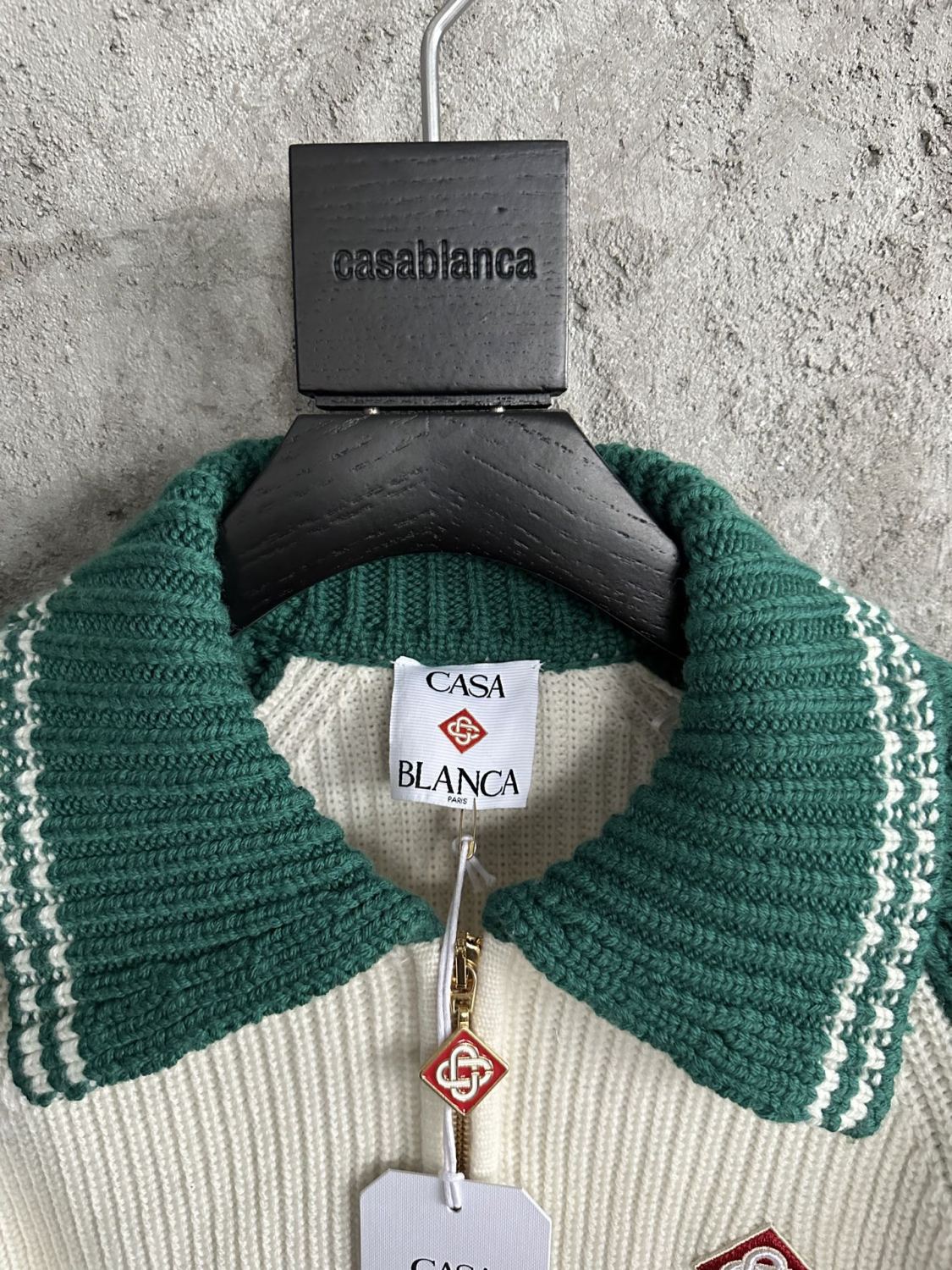 Casablanca Men's And Women's Spring/fall Fashion Casual Collared Half-zip Logo Wool Knit Sweater #78495