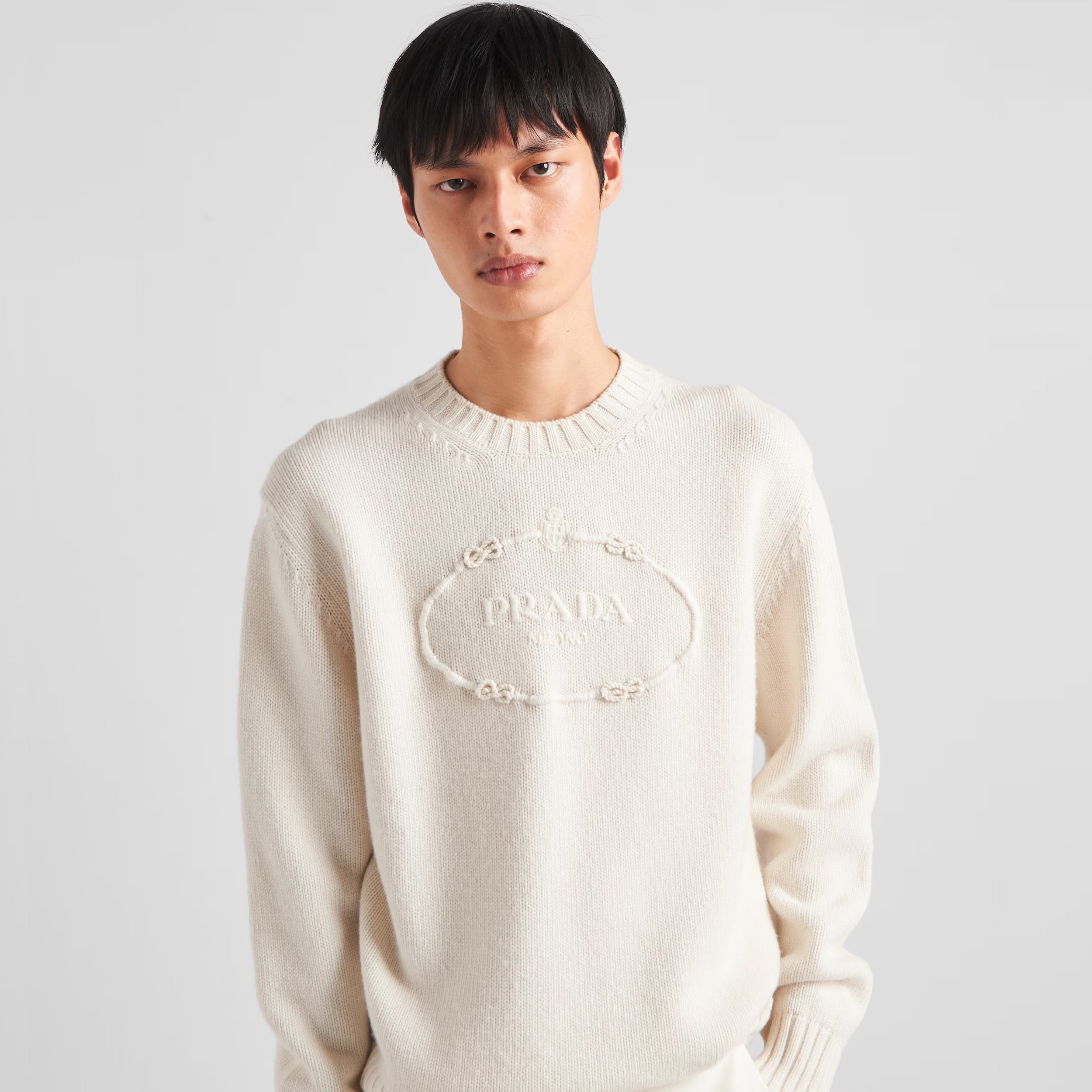 Prada Men's Spring and Autumn Solid Color Splicing Round Neck Embroidery Printed Logo Long Sleeve Sweater Pullover #98666