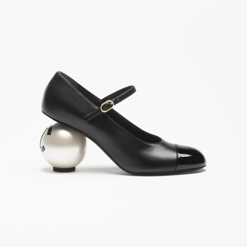 Chanel Women's Spring/fall Classic Two-tone Leather Low-top Round Toe Mary Jane Heels With Pearl Embellished Heels High Heels Shoes #79356