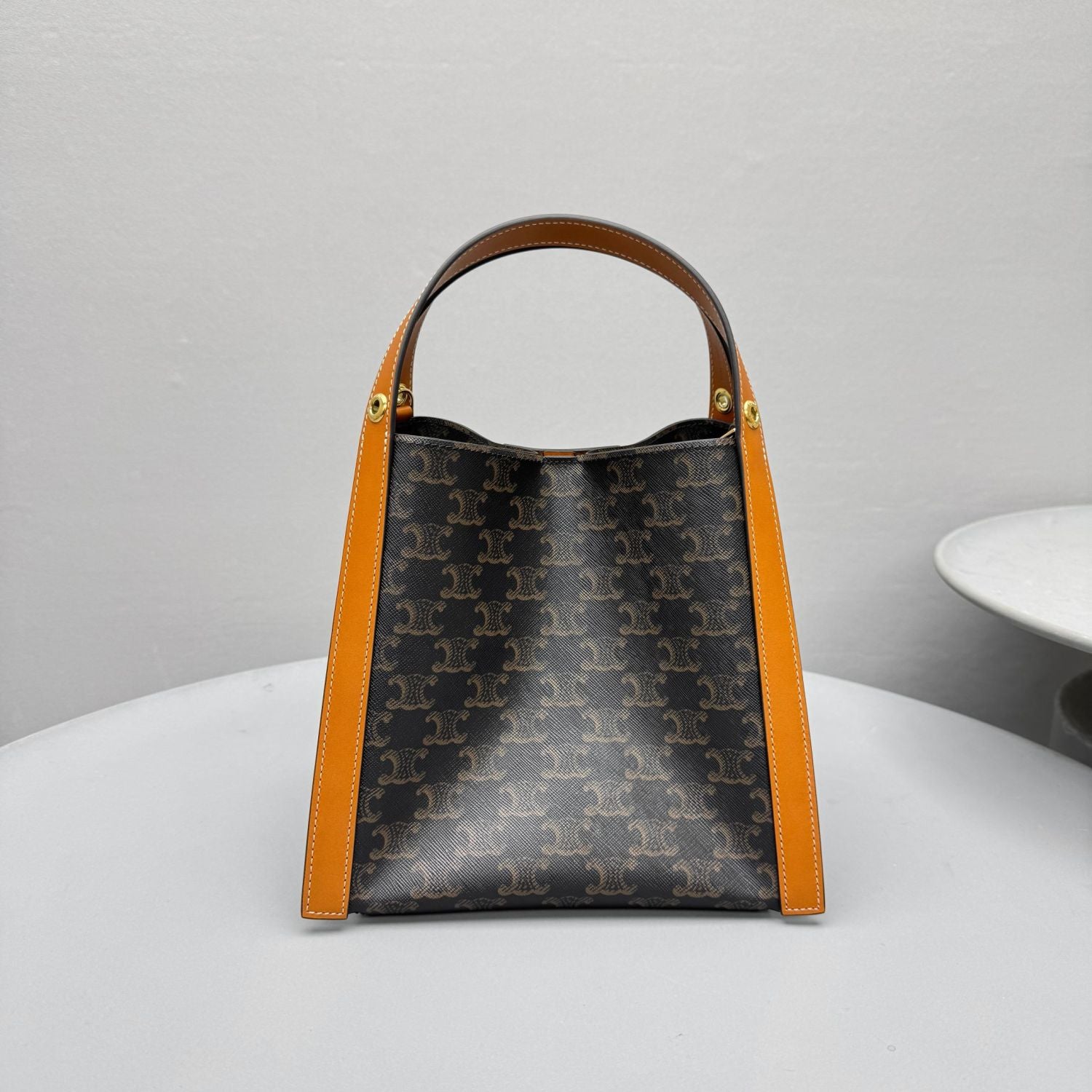 Celine Small Cube Bag in Triomphe Canvas and Natural Calfskin #377768