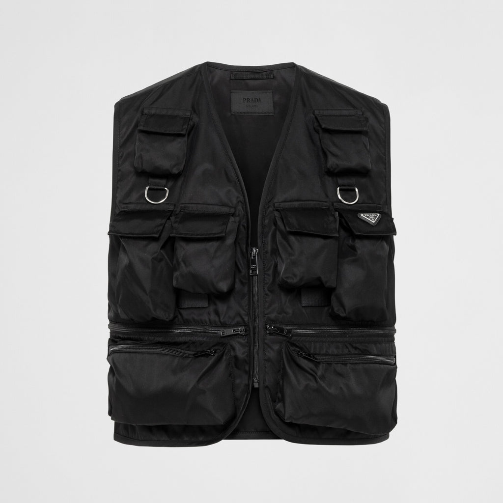 Prada Men's Summer Black Logo Patch Pocket V-Neck Zipper Casual Vest Jacket #98664