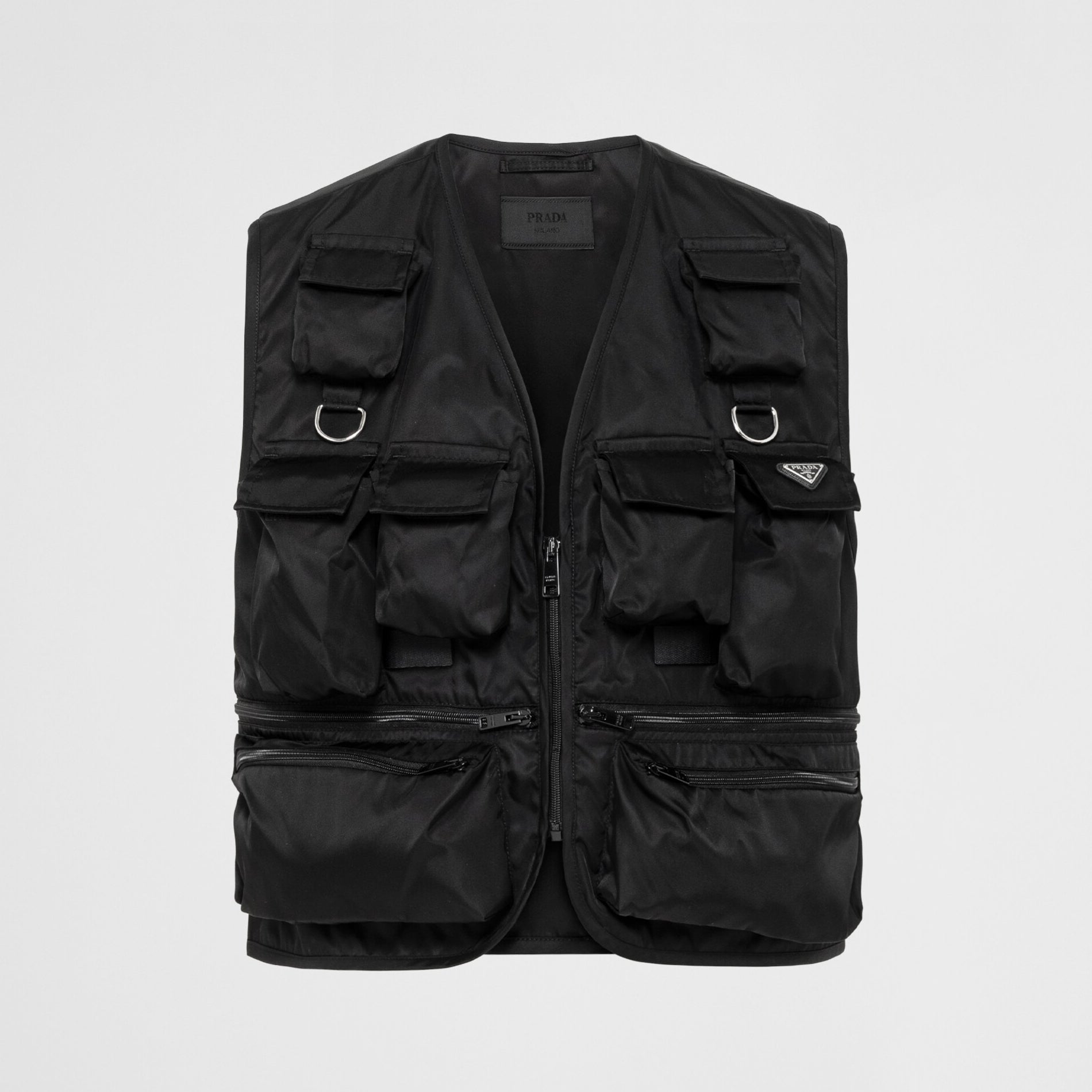 Prada Men's Summer Black Logo Patch Pocket V-Neck Zipper Casual Vest Jacket #98664