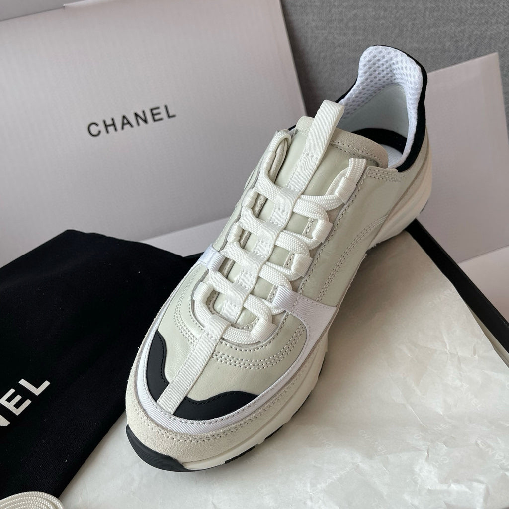 Chanel Women's Solid Color Round Toe Leather Low Top Lace-Up Sneakers Shoes #77692