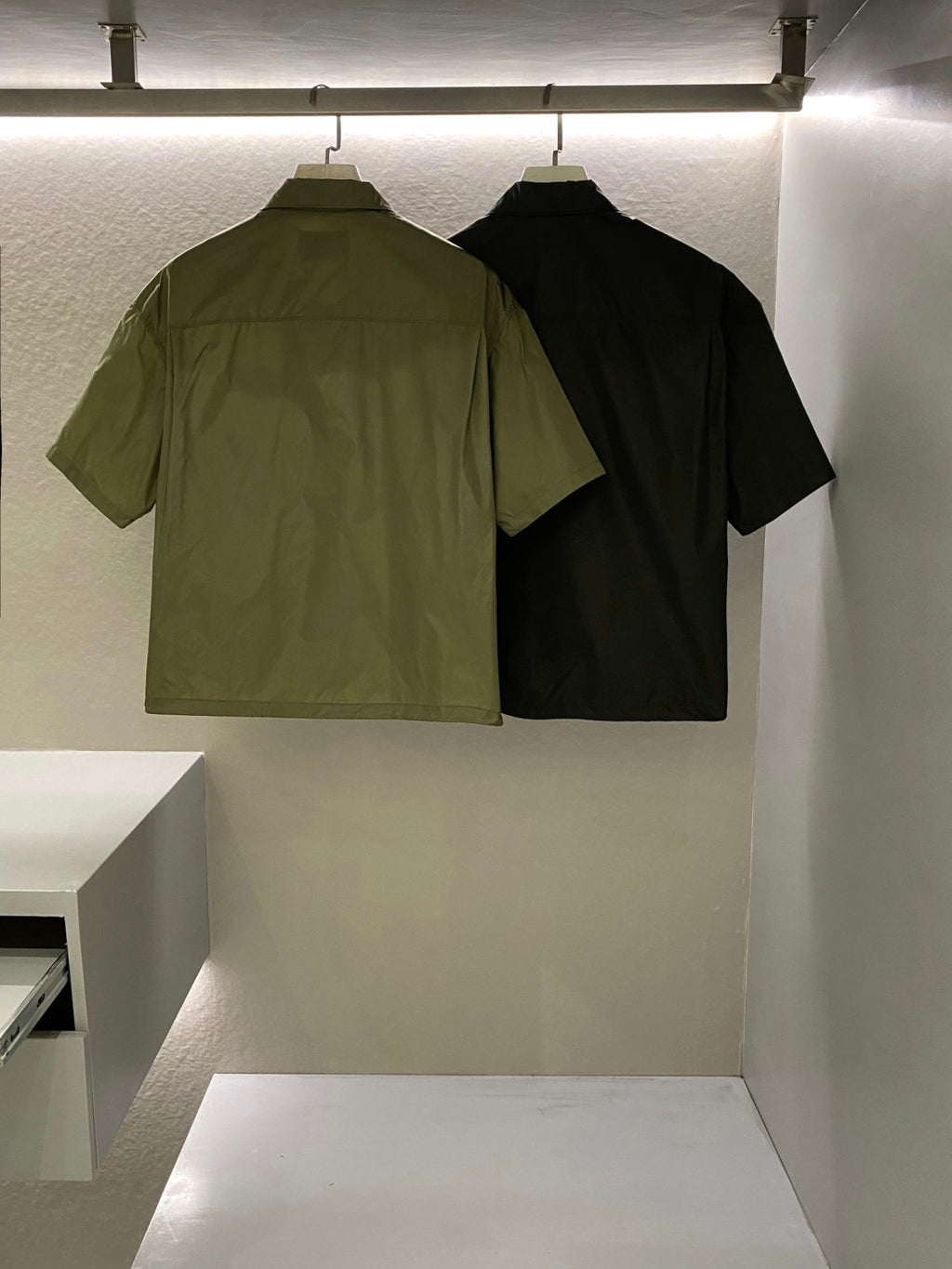 Prada Men's Spring Summer Nylon Solid Colour Lapel Zip Short Sleeve Shirt #99518